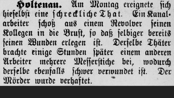 Meldung aus der "Kanal-Zeitung" vom 18. Juli 1891 über zwei Morde. © Stadtarchiv Brunsbüttel, Kanalzeitung 18.07.1891 gray0441 