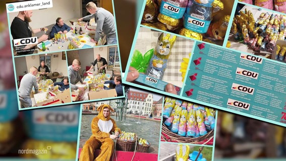 Collage von verschiedenen Posts der CDU auf Social Media in Verbindung mit Schokoladenhasen zu Ostern. © Screenshot 