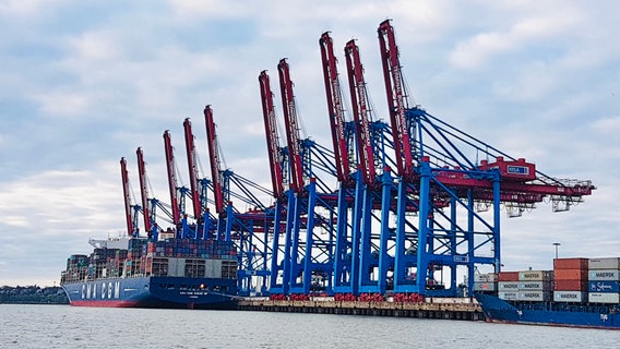 Ein Containerschiff liegt an einem Containerterminal im Hamburger Hafen. © Jan Wulf Foto: Jan Wulf