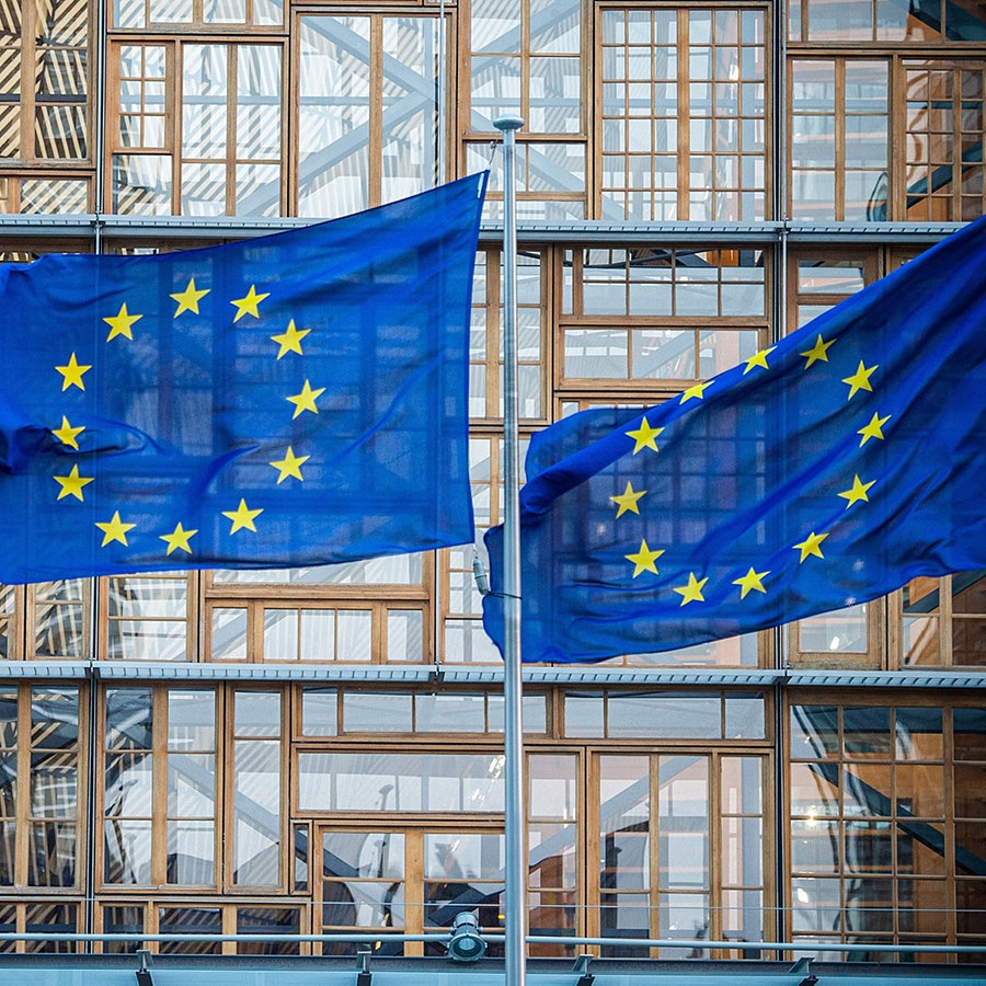 Flaggen der Europäischen Union wehen im Wind vor dem Europa-Gebäude in Brüssel. © dpa bildfunk Foto: Arne Immanuel Bänsch
