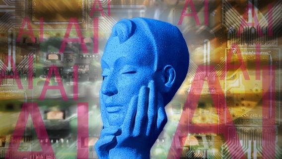 Ein Kopf mit geschlossenen Augen und AI als Kürzel in häufiger Wiederholung (Symbolfoto) © picture alliance Foto: SVEN SIMON