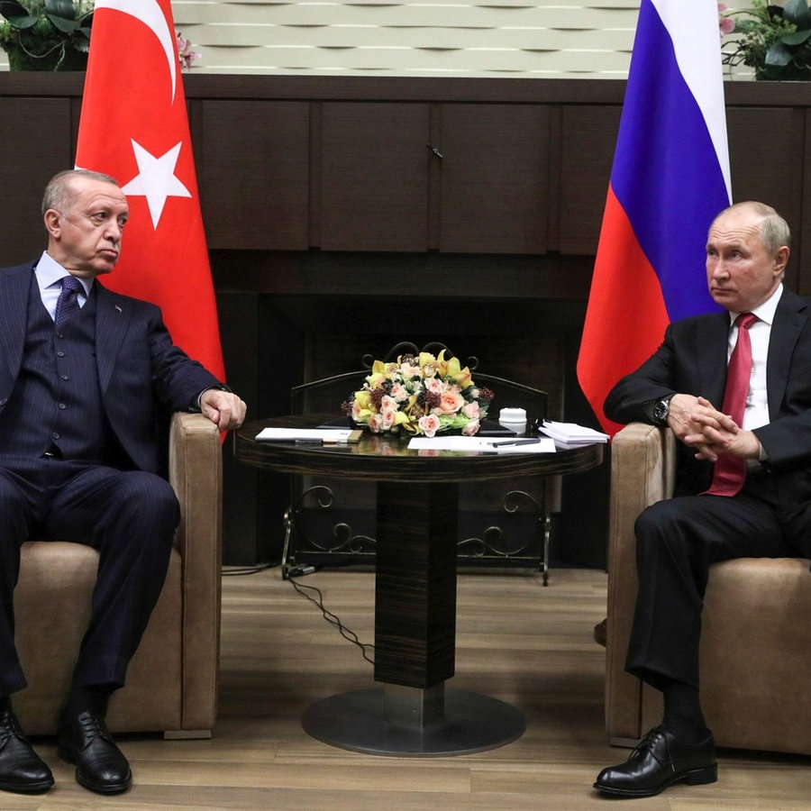 Tayyip Erdogan (l), Präsident der Türkei, und Wladimir Putin, Präsident von Russland, anlässlich ihres Treffens im russischen Schwarzmeerort Sotschi. © Pool Sputnik Kremlin/AP/dpa Foto: Vladimir Smirnov