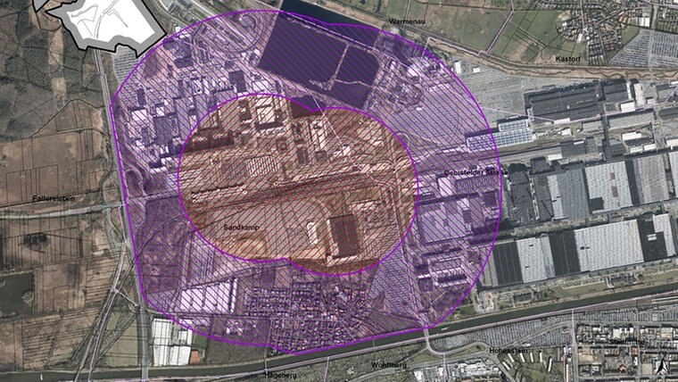 Eine Karte zeigt ein von einer möglichen Bombenentschärfung betroffenes Gebiet in Wolfsburg. © Stadt Wolfsburg 