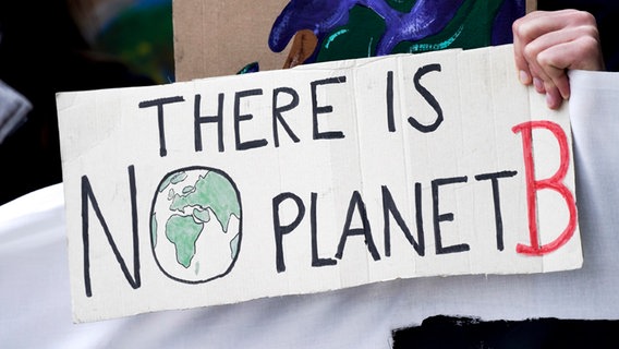 Demonstranten halten mit einem Schild mit der Aufschrift "There is no Planet B" in den Händen. © picture alliance / Flashpic Foto: Jens Krick