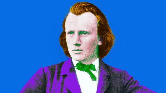 Johannes Brahms im Stile der Pop Art verfremdet (Montage) © Johannes Brahms, Public domain, via Wikimedia Commons 