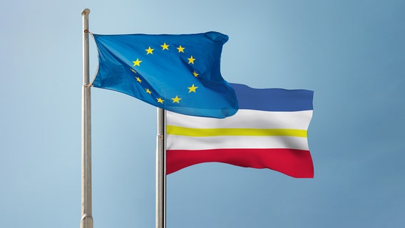 Europaflaggen kombiniert mit einer Flagge von Mecklenburg Vorpommern (Montage) © colourbox Foto: Pavlo Vakhrushev