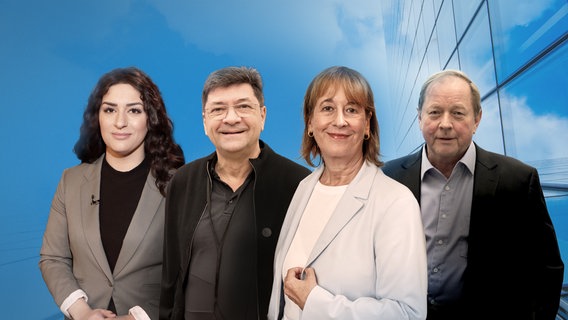 Collage (von links nach rechts): Cansu Özdemir (Die Linke), Jochen Brack (Die Linke), Katarina Blume (FDP) und Dirk Nockemann (AfD). © NDR/picture alliance/dpa/Marcus Brandt/Georg Wendt/Geisler-fotopress/Markus Scholz 