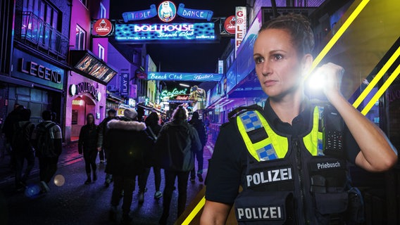 Collage: Eine Polizistin vor der Großen Freiheit in Hamburg. © NDR/IMAGO /Jürgen Ritter/Jürgen Weißenfels 