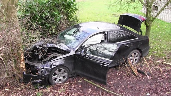 Ein Auto steht nach einem Unfall an einem Baum. © Screenshot 