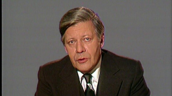 Helmut Schmidt bei einer Neujahrsrede im Fernsehen.  