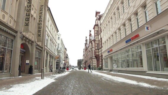 An empty shopping street in downtown Schwerin.  