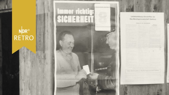 Plakat "Immer richtig: SICHERHEIT" soll Bauarbeiter an den Arbeitsschutz erinnern (1964)  