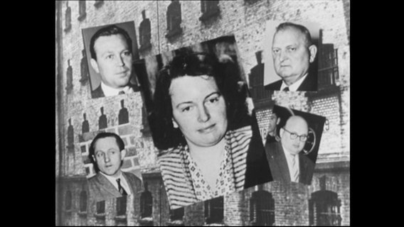 Fotos von vier Männern und einer Frau vor dem Hintergrund einer Hauswand.  