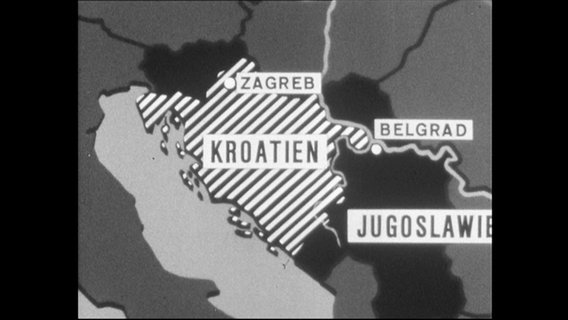 Landkarte von Kroatien und Jugoslawien (Archiv-Bild).  