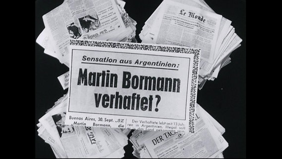 Zeitungsartikel mit dem Titel "Martin Bormann verhaftet?"  