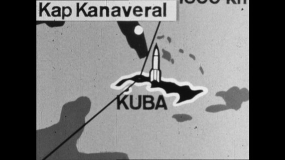 Landkarten-Ausschnitt von Kuba, auf der eine Rakete eingezeichnet ist.  