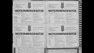 Vier Plakate mit der Überschrift "Notstandsgesetze"  