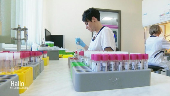 A woman works in a laboratory.  