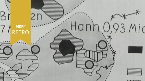 Schematische Karte von Hannover und Bremen im Zusammenhang mit Grünflächenplanung 1964  