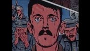 Ein weinender Adolf Hitler als Comiczeichnung  