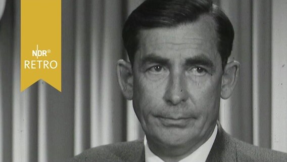 Claus Joachim von Heydebreck, Landtagspräsident von Schleswig-Holstein, beim Fernsehinterview 1963  
