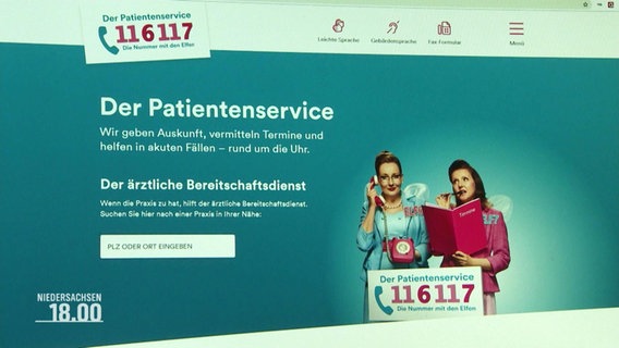 Ein Screenshot einer Website des Patientenservice. © Screenshot 
