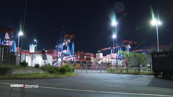 Das Container-Terminal Altenwerder im Hamburger Hafen bei Nacht. © Screenshot 