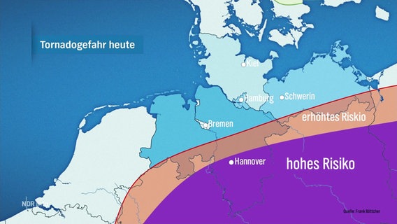 Eine Wetterkarte der Unwetterzonen im Norden Deutschlands am 22.06.2023. © Screenshot 