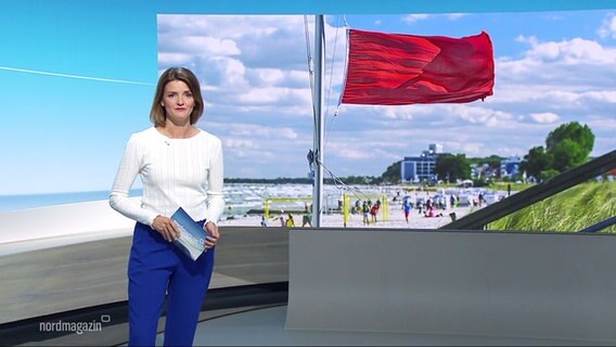 Rote Warnflagge Auf Einem Strand Mit Einem Sturmwarnung Flagge