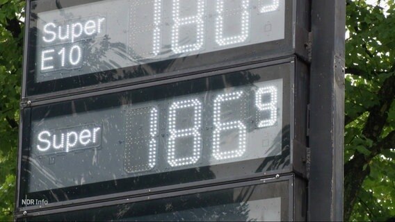 Eine Benzinpreisanzeige einer Tankstelle. © Screenshot 