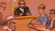 Gerichtszeichnung vom Prozess gegen einen 22-jährigen Intensivtäter am Landgericht Lüneburg. © Screenshot 