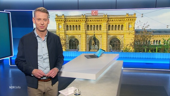 Ein NDR-Moderator steht vor einer Bildgrafik. © Screenshot 