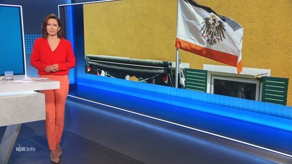 NDR Info-Moderatorin Romy Hiller moderiert einen Beitrag zur Reichsbürgerbewegung an. © Screenshot 
