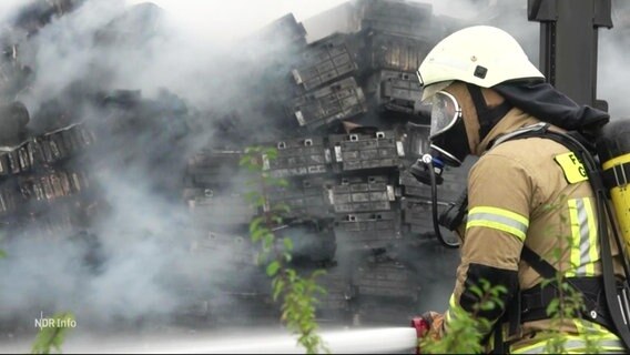 Ein Feuerwehrmann versucht einen verunfallten LKW zu löschen. © Screenshot 