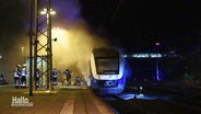 Ein Zug steht an einem Gleis, Rauchschwaden treten aus. © Screenshot 