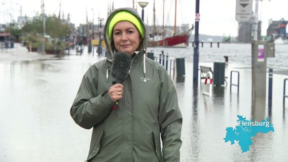 NDR-Reporterin Simone Mischke steht in Flensburg. © Screenshot 