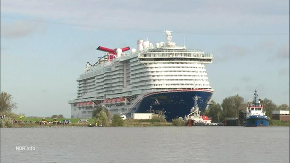 Die „Carnival Jubilee“ passiert die Dockschleuse in Papenburg. © Screenshot 