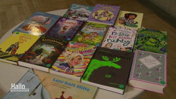 Eine Auswahl an Kinder- und Jugendbüchern liegen ausgerbeitet auf einem Tisch. © Screenshot 