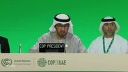 COP-Präsident Al-Jaber am Mikrofon © Screenshot 
