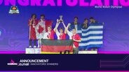 Das deutsche Team bei der Verleihung der Goldmedaille bei der World Robot Olypiad in Panama. © Screenshot 