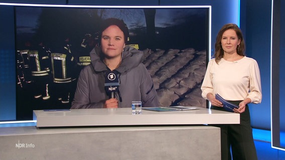 Pauline Vestring berichtet aus Meppen vom mobilen Deich. © Screenshot 