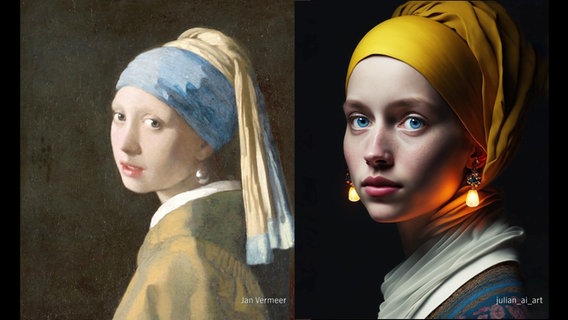 Zwei Kunstwerke zeigen jeweils ein Mädchen mit Ohrringen. © Screenshot 