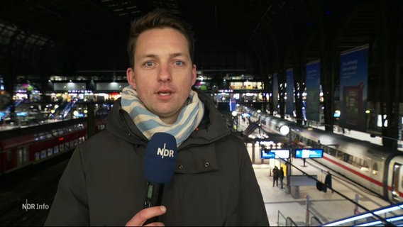 Der Reporter Simon Ritter berichtet vom Hamburger Hauptbahnhof. © Screenshot 