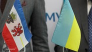 Die Flaggen des Bundeslandes Mecklenburg-Vorpommern und der Ukraine stehen nebeneinander. © Screenshot 