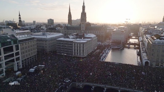 Luftaufnahmen von der Demonstration gegen Rechtsextremismus und rechte Netzwerke am Hamburger Jungfernstieg mit ca.50.000 Teilnehmenden. © Screenshot 