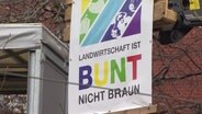 Ein Banner bei den Bauernprotesten mit der Aufschrift: "Landwirtschaft ist bunt nicht braun". © Screenshot 