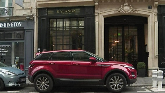 Roter SUV steht in Parklücke einer Pariser Einkaufsstraße. © Screenshot 