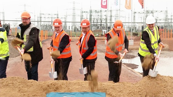 Robert Habeck und andere Politiker leiten Baustart für Energieknoten in Schwerin ein. © Screenshot 