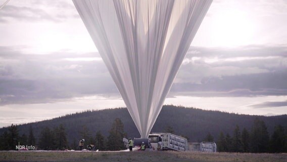 Ein Ballon hebt ein Teleskop in die Luft. © Screenshot 