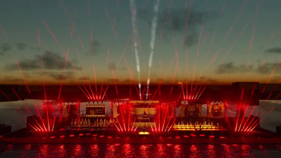 Eine Visualisierung zeigt die geplante Seebühne zum Hamburger Hafengeburtstag.  © Screenshot 